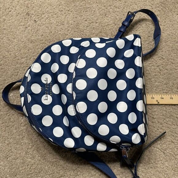Kate Spade Polka Dot Karissa Nylon Seaside Medium Backpack Blue 3-Compartment - Picture 9 of 12